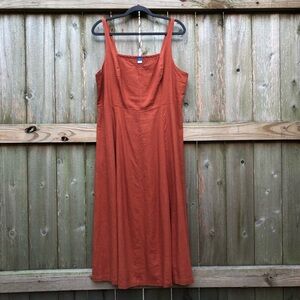 Old Navy Linen Blend Midi Dress Size XL Rust Sleeveless Sweetheart Neckline